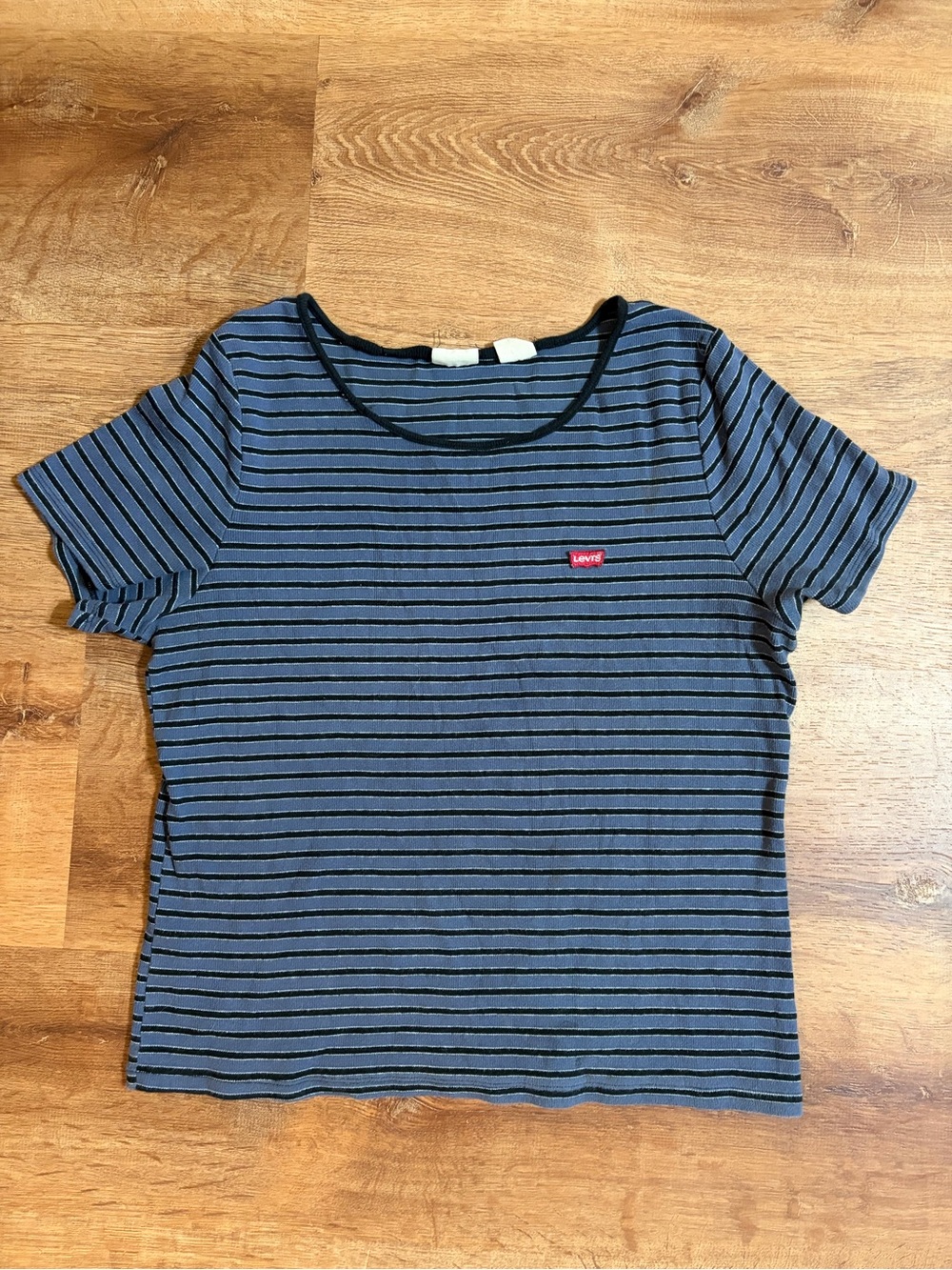 Levi's Women's Blue and Black Striped Short Sleeve Tee